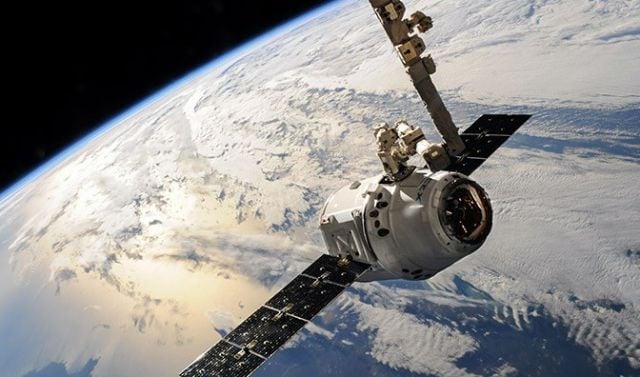Space satellite made with radiation- and temperature-resistant thermoplastic materials