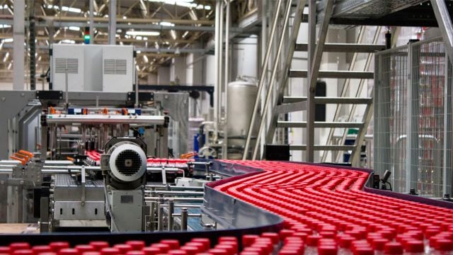 An automated production line in a manufacturing facility