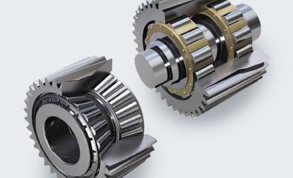 Cross-section of a gearbox and its oil distribution rings