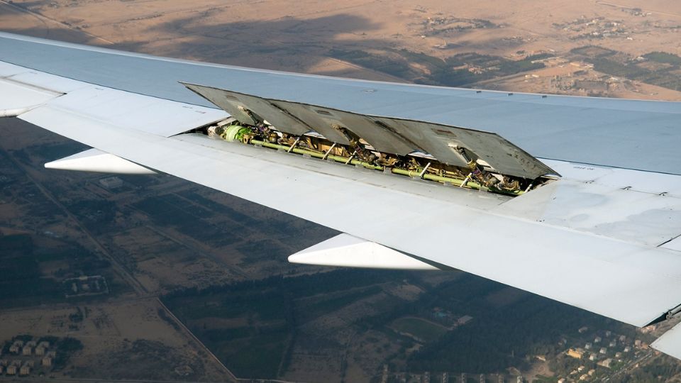 Spoiler on the wings of a commercial passenger aircraft